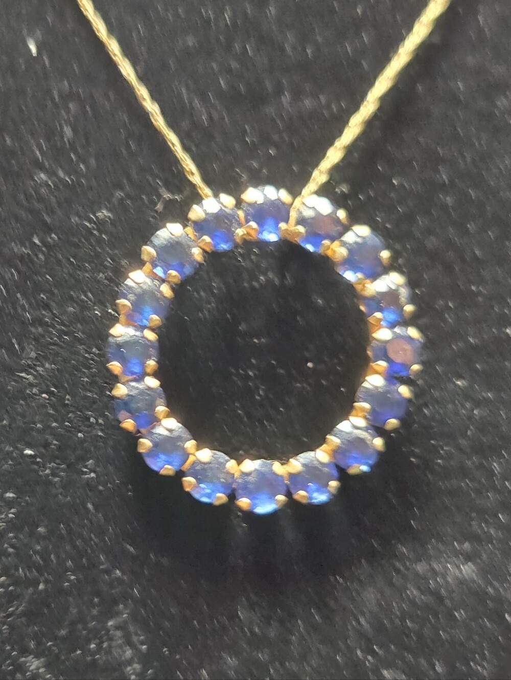 Solid Gold Blue Sapphire Circle Pendant Necklace